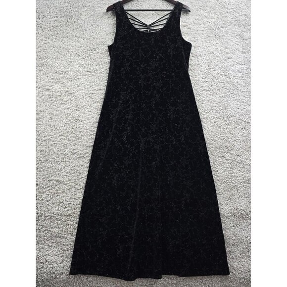 Another Thyme Velvet Maxi Dress 14‎ Black Floral Glitter Vintage Whimsigoth - Picture 1 of 14
